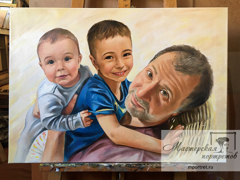 Портрет маслом отца с сыном